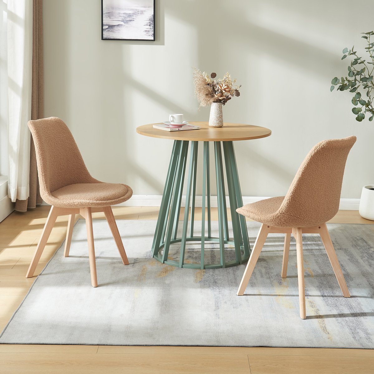 Eetkamerstoelen Fläten set van 4 stuks bouclé taupe en naturel [en.casa]