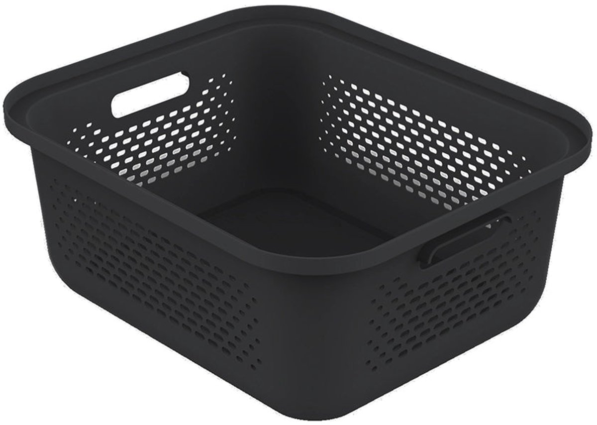 Ezystorage Zwarte kunststof mand - 13.9 liter - 38 x 32.5 x 15.5 cm - Deksels apart bestelbaar