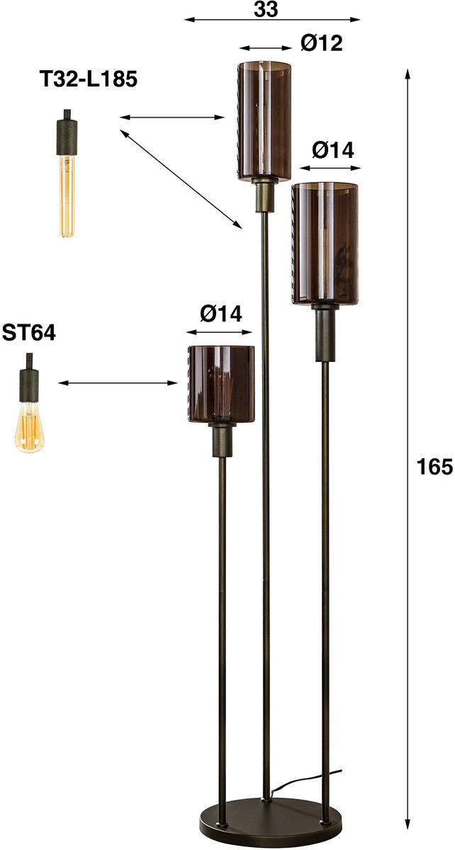 PS-Collection Vloerlamp Getrapt Sepiora 3L - Brons - Metaal/Glas - 33x33x165 cm - vloerlampen woonkamer, staanlamp, vloerlamp zwart, vloerlamp industrieel, vloer lamp, staande lampen woonkamer, staande lampen, staande lamp industrieel thumbnail 6