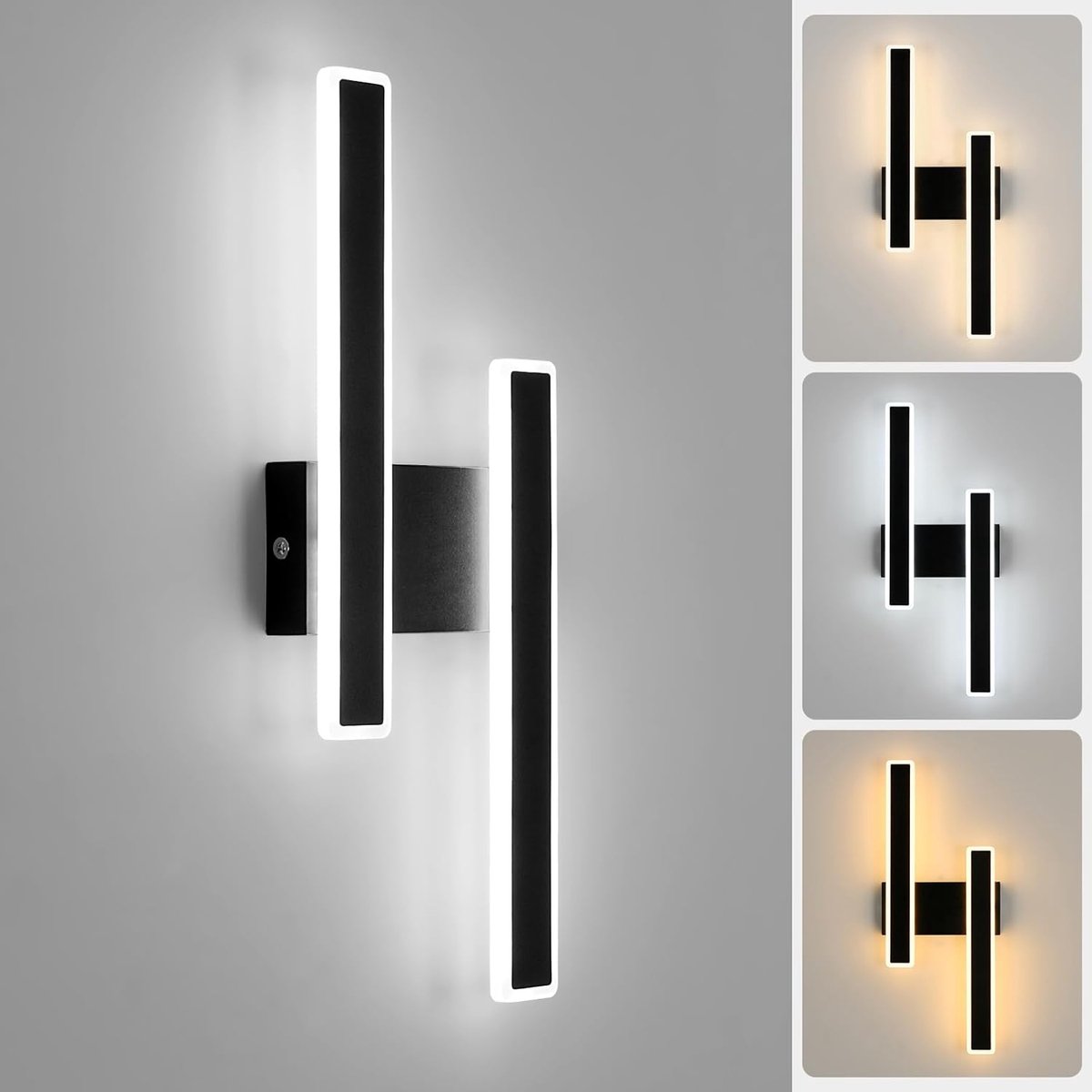 Moderne LED-wandlamp, dimbaar, 32W zwarte LED-wandlamp voor binnen, 3000-6000K LED-wandlamp voor slaapkamer, woonkamer, eetkamer, gang, trap [Energieklasse E]