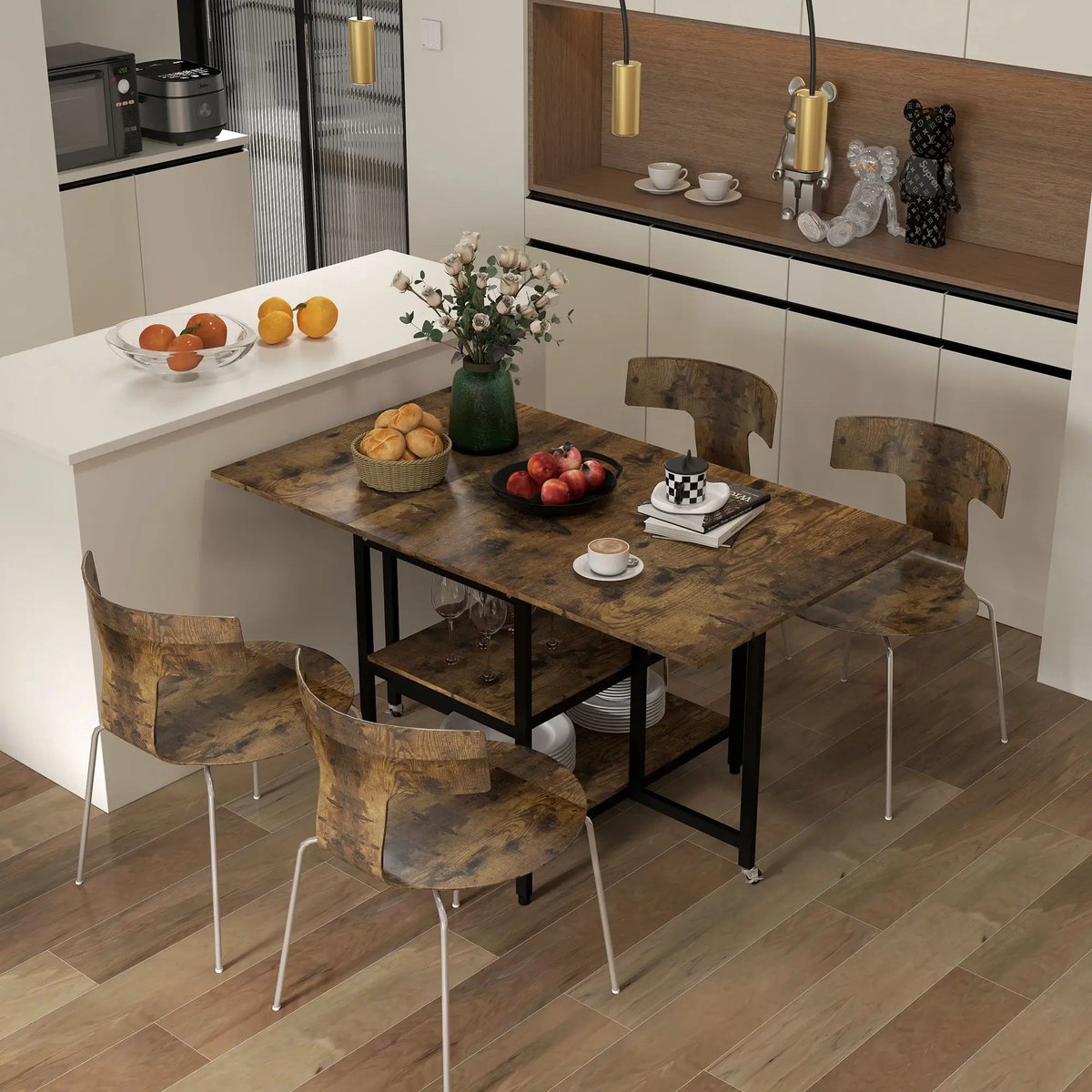 Pugsdrly Eettafel Klaptafel opvouwbare eettafel, industrieel design, 140 cm x 80 cm x 75 cm, bruin + zwart