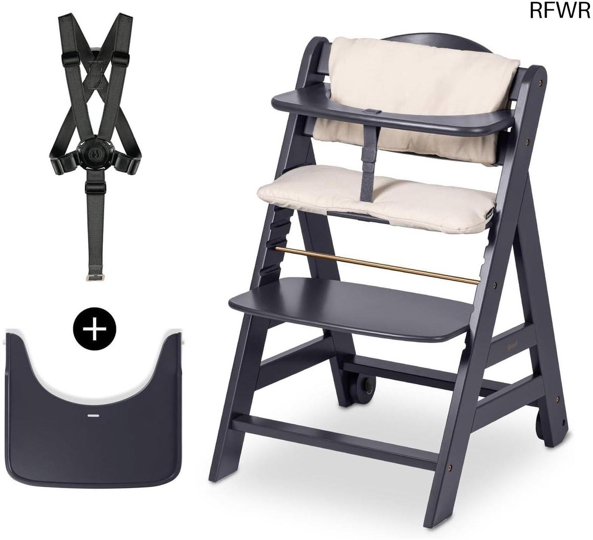 RFWR® Meegroeiende Houten Kinderstoel met Eetplank en Veiligheidsgordel