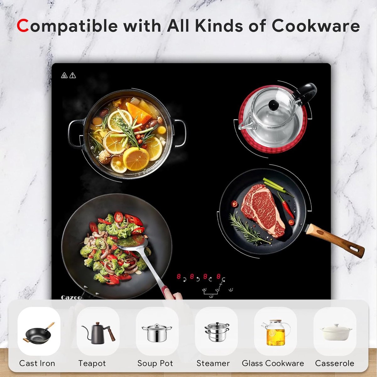 RFWR® Keramische kookplaat 60 cm met 4 zones en touch-bediening