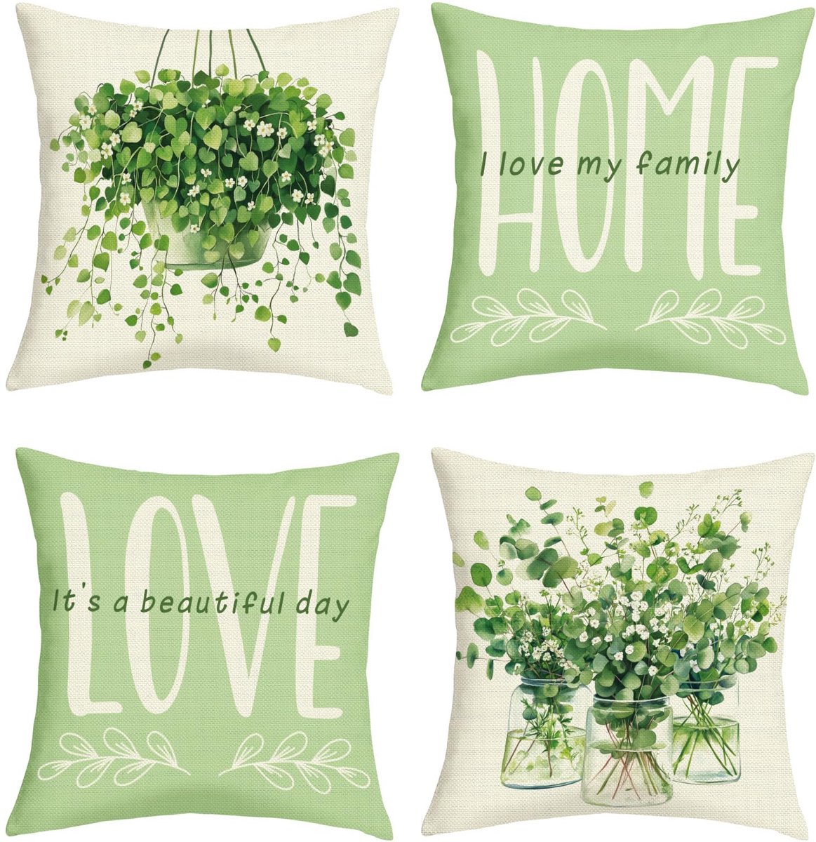 Ibenzoa Kussenslopen Set van 4 met Groene Bladeren voor Sfeervolle Decoratie in Huis en Woonkamer
