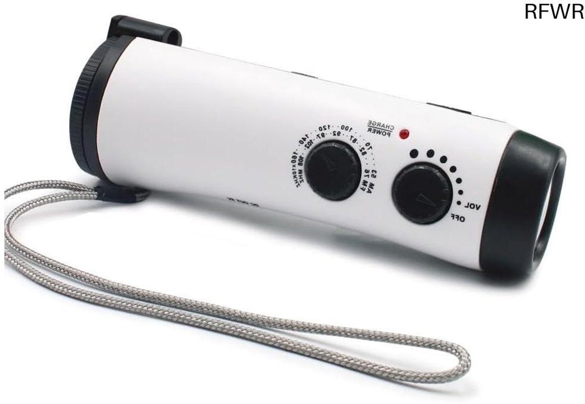RFWR® Draagbare AM/FM Weerradio met Handslinger en Zaklamp – Multifunctionele Oplader voor Buitenactiviteiten
