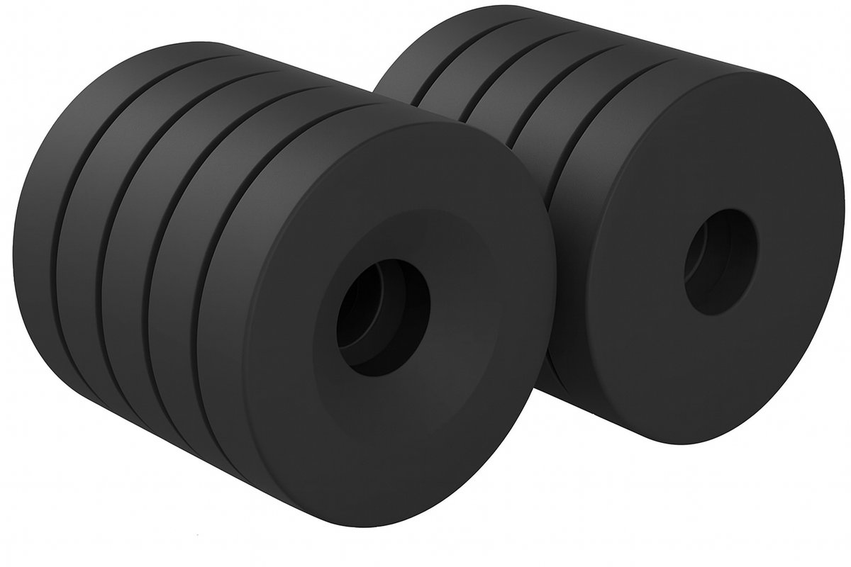 Brute Force ringmagneten met schroefgat – 20x3 mm – N52 neodymium – zwart epoxy – set van 10 stuks – verzonken gat Ø5 mm