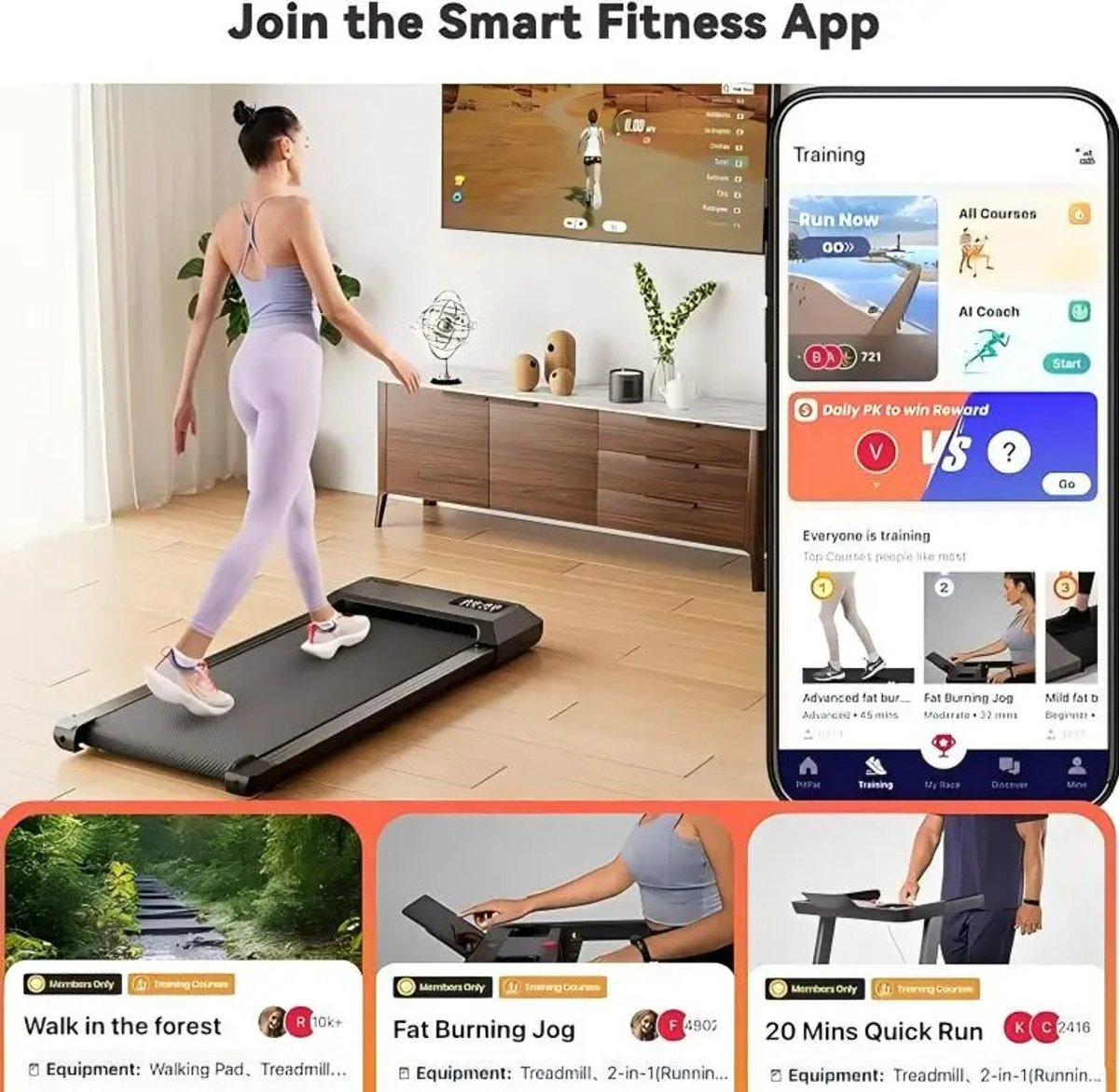 Afbeelding 2 van Elektrische Loopband – 40x90 cm Loopvlak – Stil & Compact – Bureau Loopband voor Wandelen & Hardlopen – Fitnessapparaat voor Thuis of Kantoor