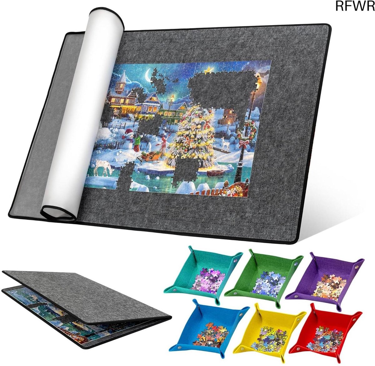 RFWR® Opvouwbaar Legpuzzelbord met 6 Sorteerbakken en TPU Hoes voor Puzzels tot 2000 Stukken
