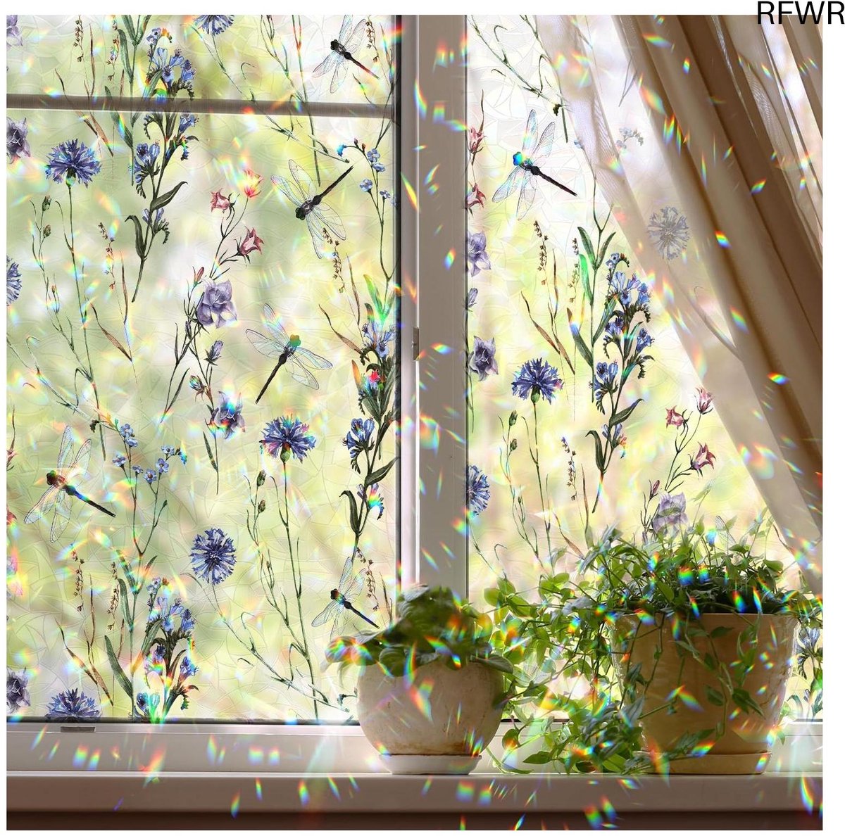 RFWR niet-klevende glas-in-loodfolie 28 x 100 cm - UV-regenboog raamfolie voor privacy en decoratie