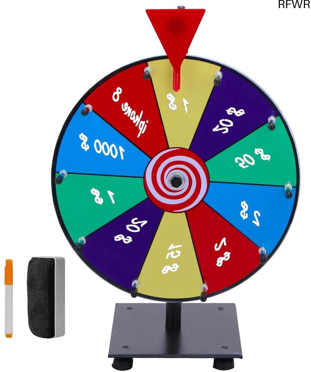 RFWR® 12-inch draaiwiel met gum en marker voor prijzen - Tafelblad Roulette Rad van Fortuin