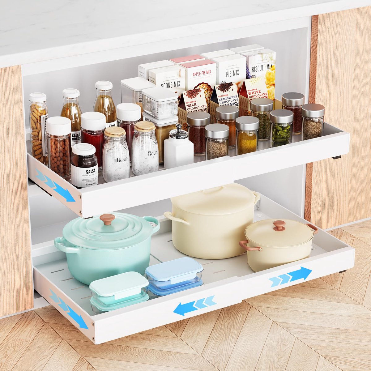 Ibenzoa® Telescoop Uittrekbare Lade-Organizer voor Keukenkasten zonder Boren of Spijkeren, Verstelbaar van 32 tot 50 cm, Wit