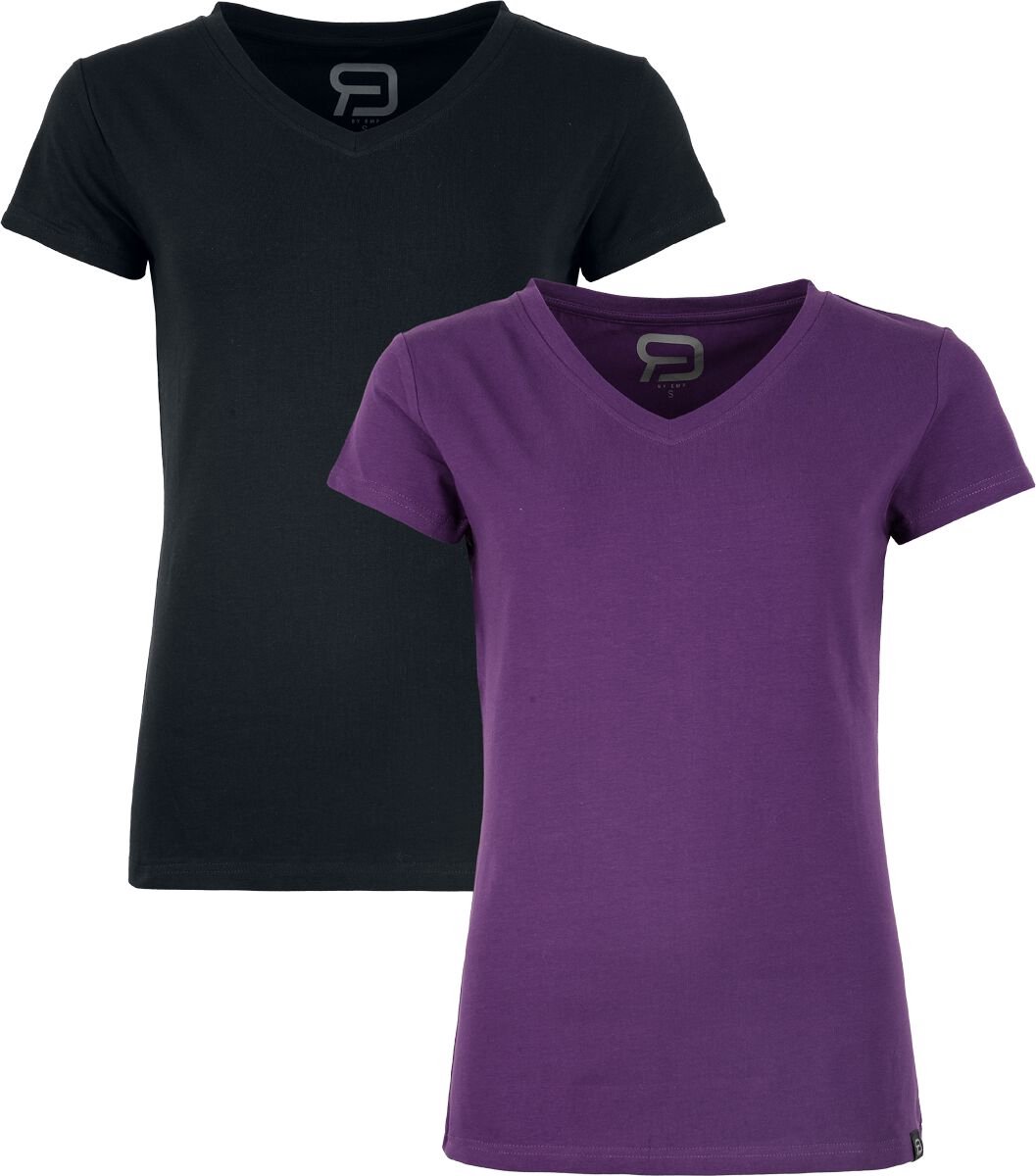 R.E.D. Rock-Engineered Design Zwarte/groene basic tops met knoopsluiting - Dames - M