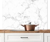 Spatscherm Keuken - Kookplaat Achterwand - Spatwand Fornuis - 120x80 cm - Marmer print - Wit - Grijs - Luxe - Marmerlook - Structuur - Aluminium - Wanddecoratie - Muurbeschermer - Hittebestendig - Spatwand
