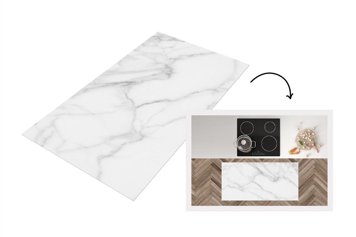 KitchenYeah Keukenloper 120x60 cm - Keukenmat vinyl Marmer - Structuur - Wit - Grijs - Steen - Marmerlook - Keukenmatten loper - Keuken vloerkleed tapijt Marmer - Steen