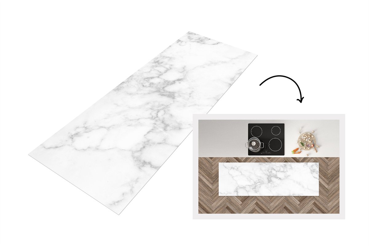 KitchenYeah Keukenloper 150x50 cm - Keukenmat vinyl Marmer - Wit - Grijs - Luxe - Marmerlook - Steen - Keukenmatten loper - Keuken vloerkleed tapijt