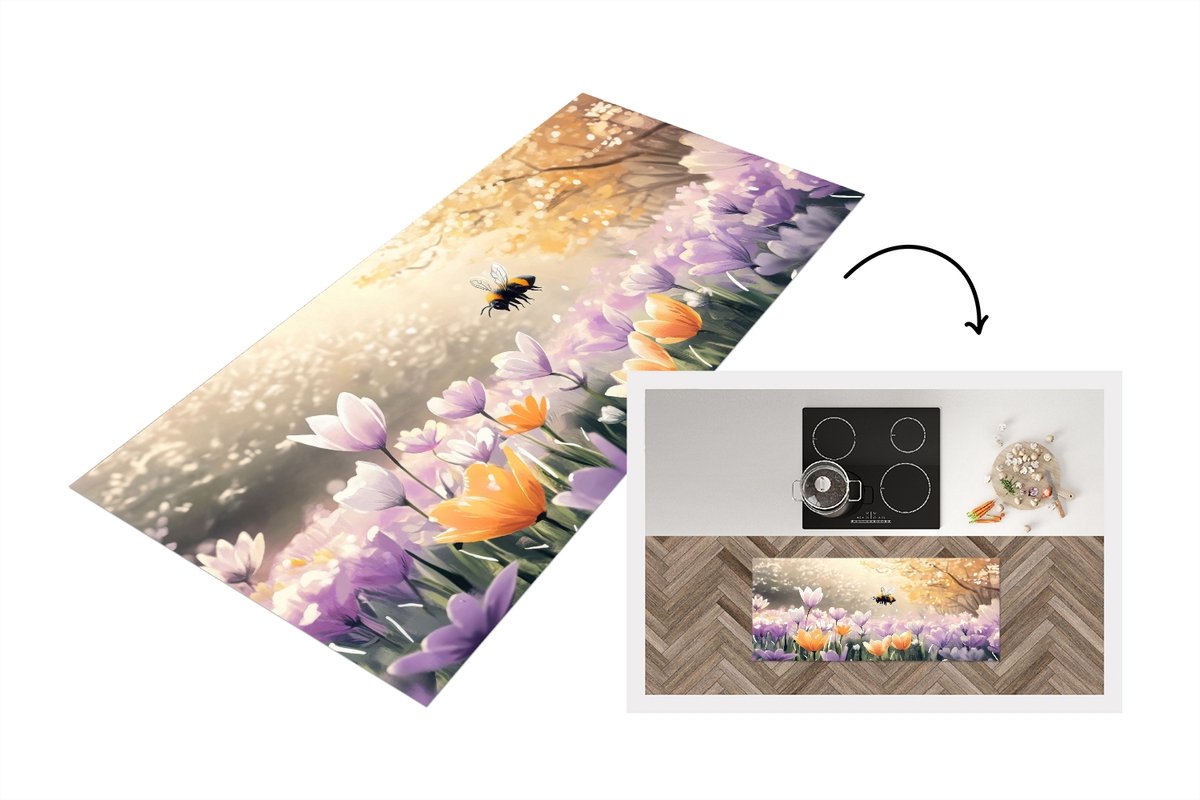 KitchenYeah Keukenloper 120x50 cm - Keukenmat vinyl Viooltjes - bij - Zonlicht - Keukenmatten loper - Keuken vloerkleed tapijt Bij - Bloemen