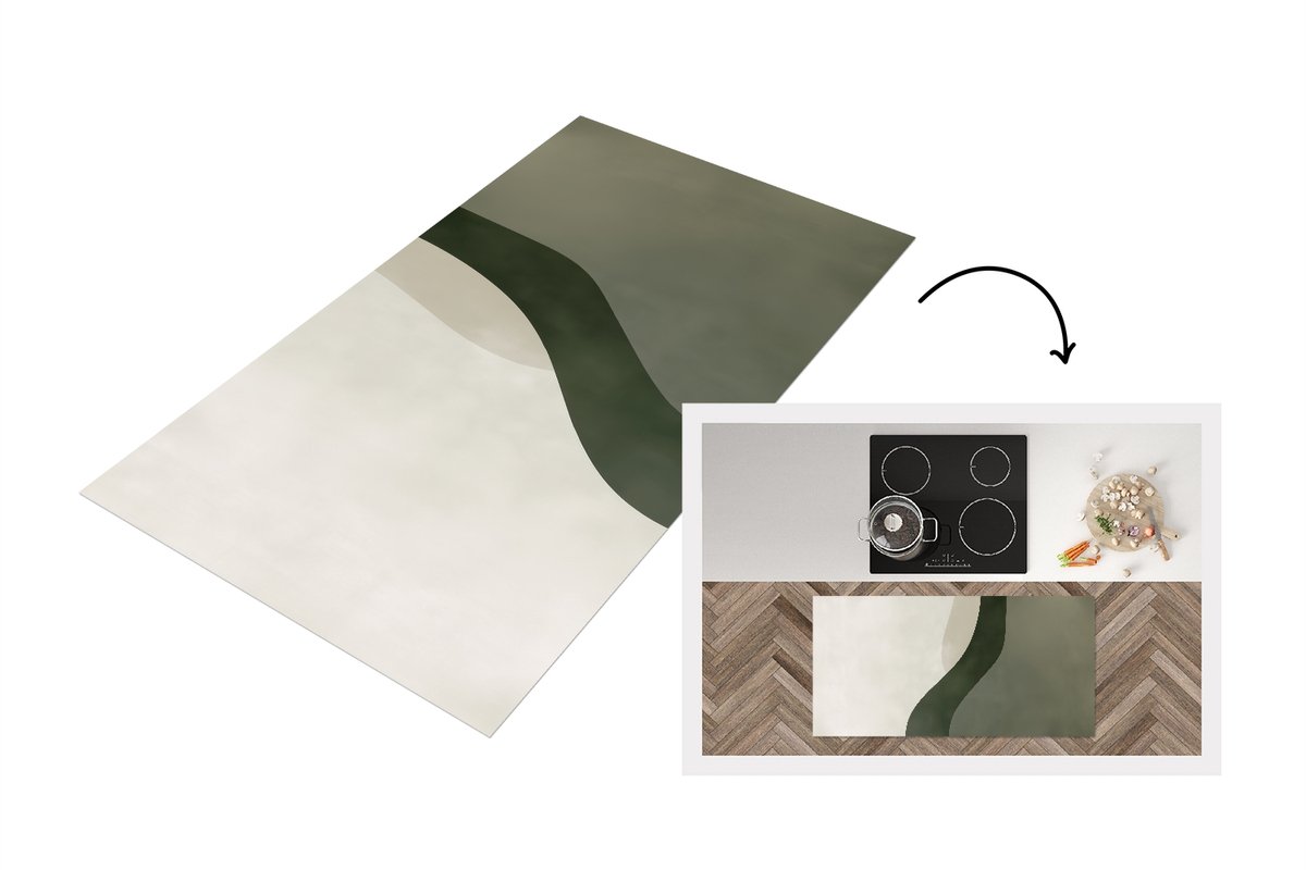 KitchenYeah Keukenloper 120x60 cm - Keukenmat vinyl Japandi - Groen - Abstract - Modern - Keukenmatten loper - Keuken vloerkleed tapijt Lijn