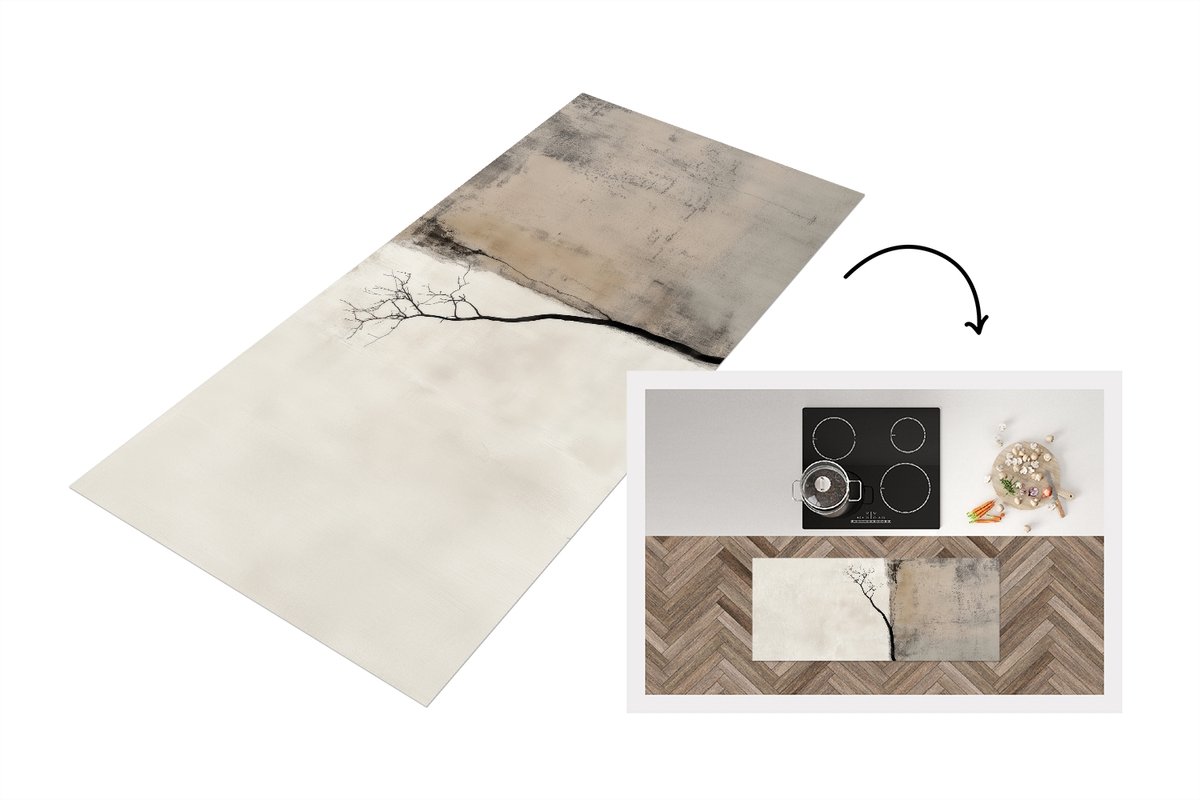 KitchenYeah Keukenloper 120x50 cm - Keukenmat vinyl Wabi sabi - Plant - Beige - Keukenmatten loper - Keuken vloerkleed tapijt Japandi - Plant