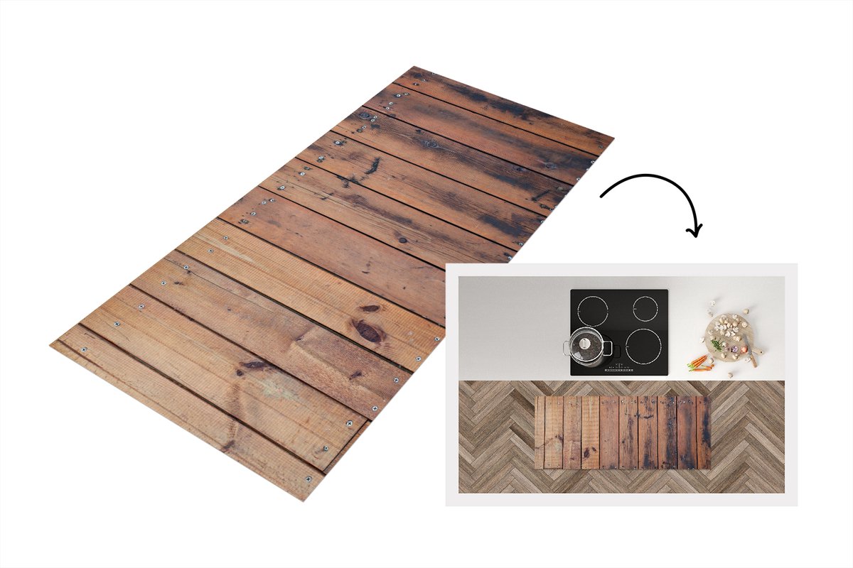 KitchenYeah Keukenloper 120x50 cm - Keukenmat vinyl Structuur van verweerde planken - Keukenmatten loper - Keuken vloerkleed tapijt