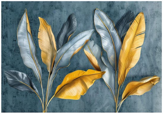 WALLARENA - Fotobehang - 400x280 cm - Fototapete met gouden bananenbladeren voor slaapkamer en salon, vliesbehang