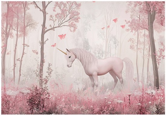 WALLARENA - Fotobehang - 250x175 cm - fotobehang voor meisjes met een eenhoorn in het bos van vliesbehang