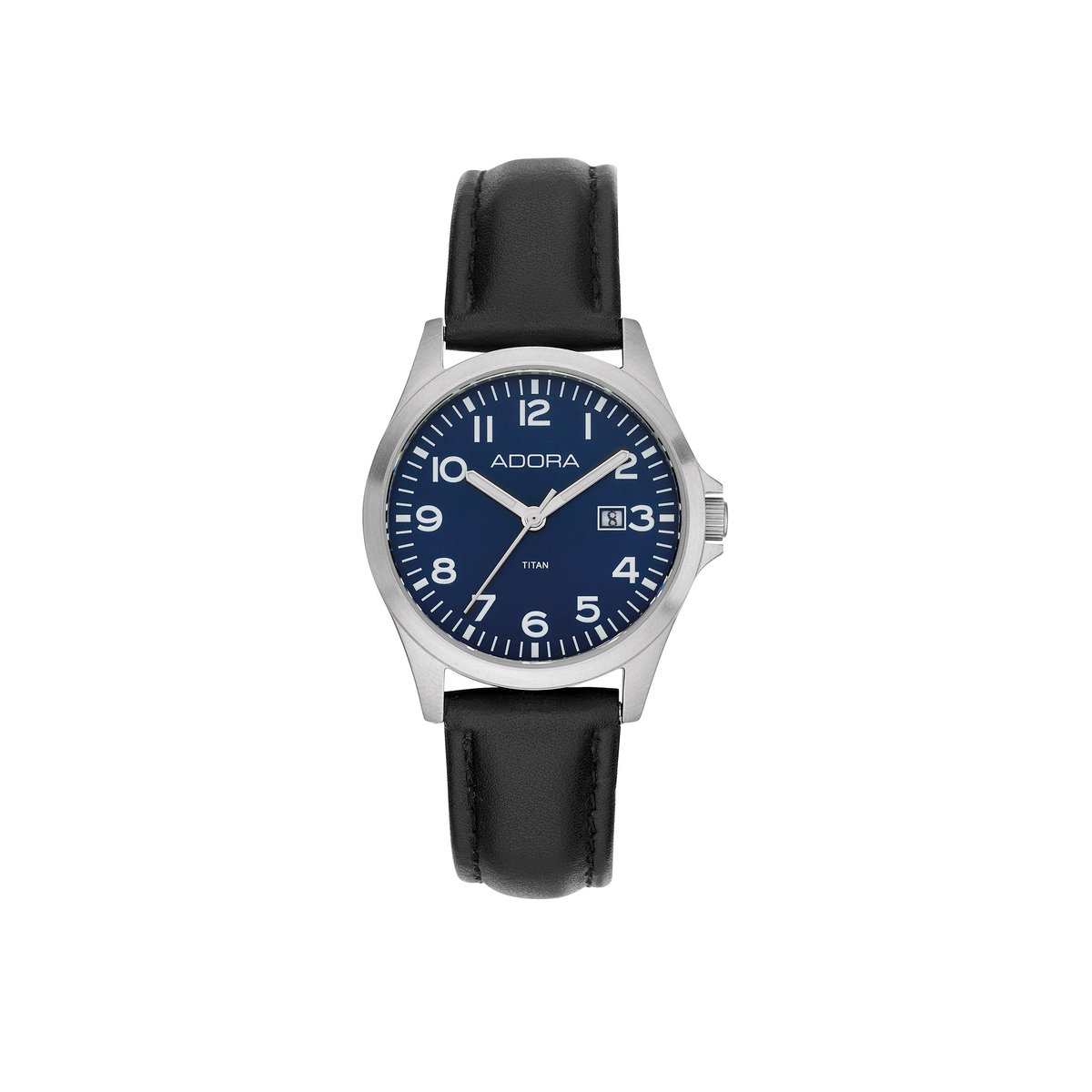 Adora Dameshorloge AB6681 - 31 mm - Titanium Kast - Donkerblauwe Wijzerplaat - Zwarte Leren Band - Datum - 5 ATM