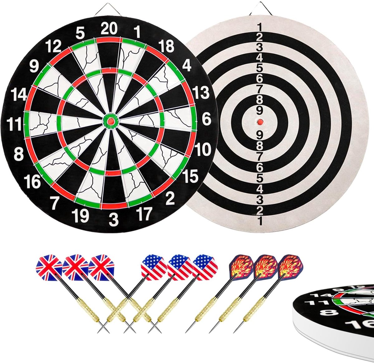 Dubbelzijdig Dartbord 43cm - Inclusief 9 Darts - Perfect voor Thuisgebruik