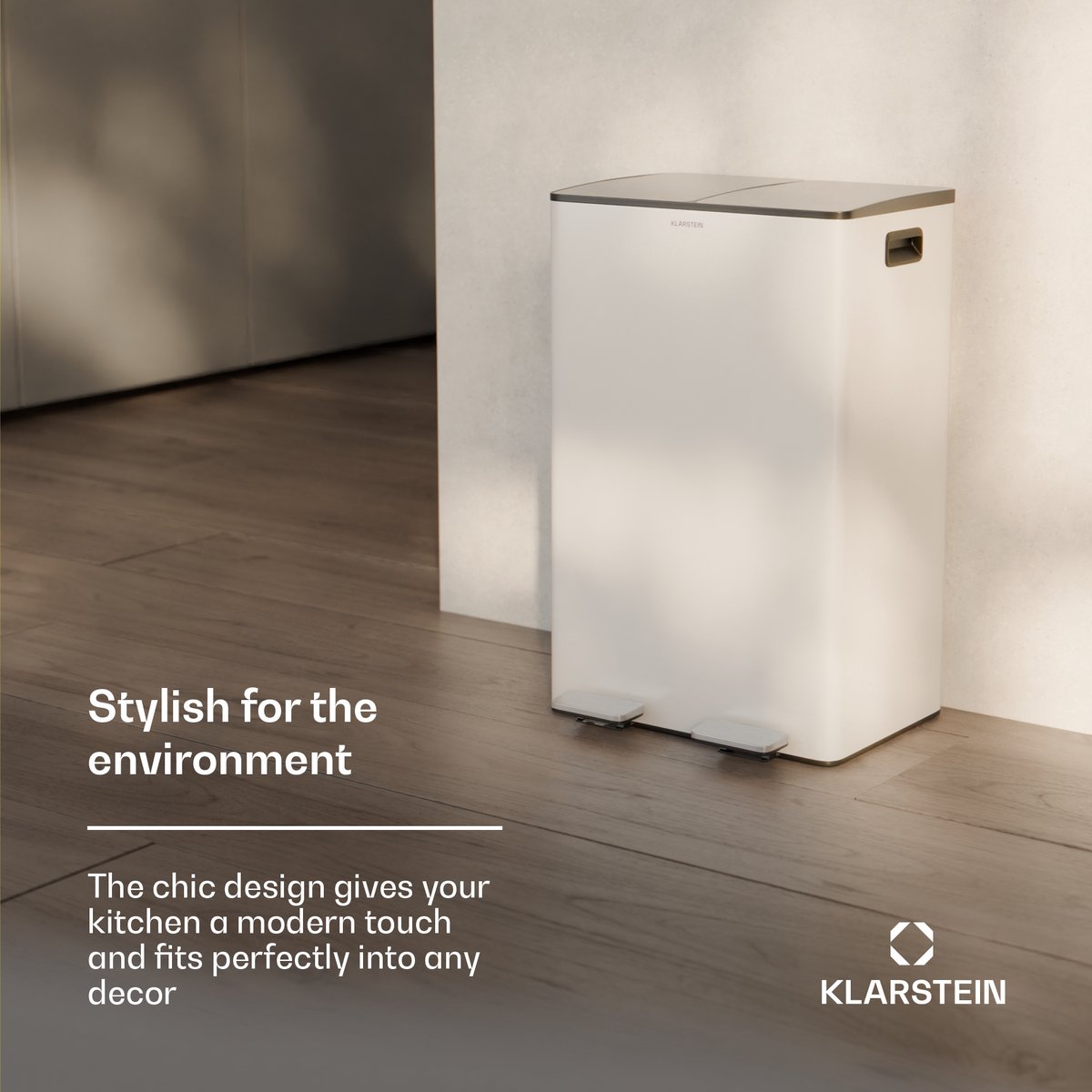 Klarstein Moderne Klarstein keukenafvalbak van 60 liter (2x30 liter) met efficiënte afvalscheiding, uitneembare compostbak van en soft-close functie - de perfecte luieremmer voor een schone keuken. - Afvalemmer - voor Keuken - RVS - RVS