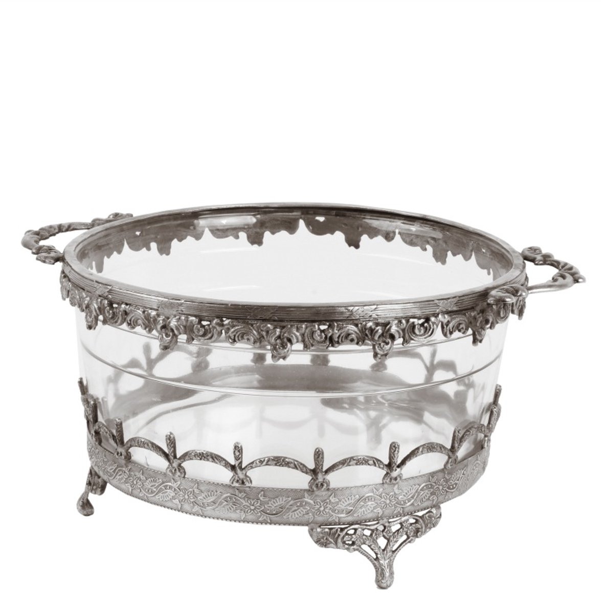 Baroque - Waxinelichtjeshouder - Waxinelichthouder 14 cm - Zilver - Messing / Glas - 14x15x15 - Brass+glass
