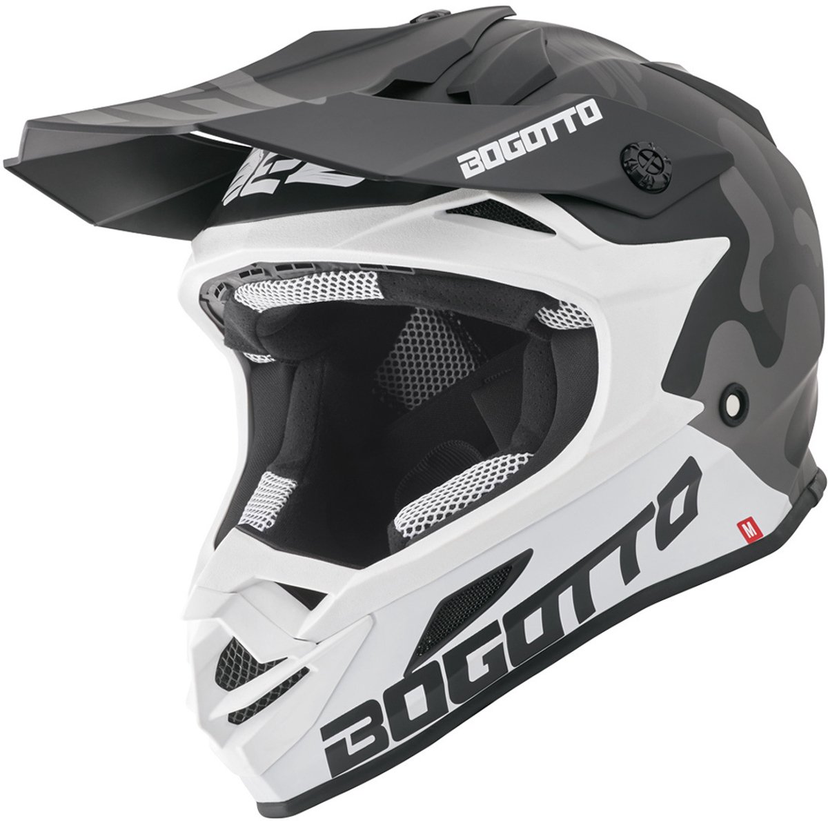 Bogotto V328 Camo Fiberglass Zwart Wit Crosshelm - Maat L - Helm