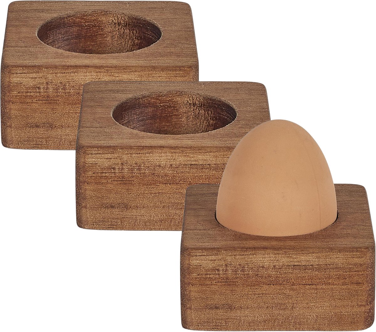 Home deco factory eierdop - 6x - acacia hout - donkerbruin - vierkant - 6,5 x 6,5 cm