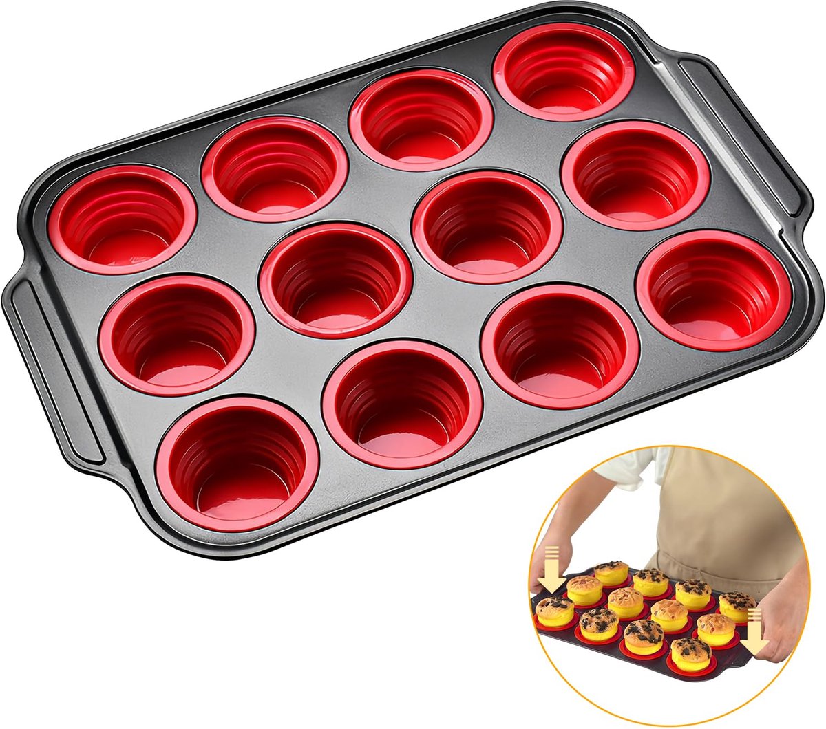 Ibenzoa® Siliconen Muffinvorm met Inklapbaar Ontwerp voor Gemakkelijk Losmaken en Antiaanbaklaag