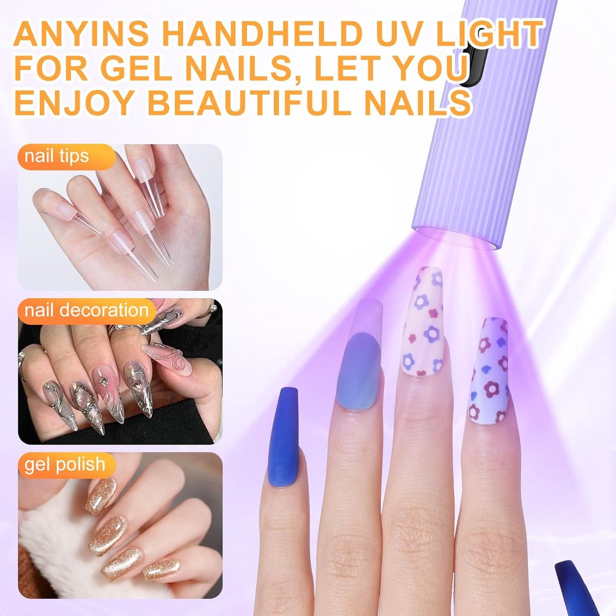Draagbare UV-lamp voor gelnagels, paarse mini-UV-lamp voor nagels, draadloze nagellamp, oplaadbaar met led-display, lamp voor decoratie met strass-lijm, doe-het-zelf thuis — cadeau in Verzorging - foto 5