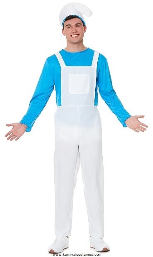 Karnival Costumes Iconisch blauw Kostuum Sprookjes Kostuum Heren Carnavalskleding Heren Carnaval Verkleedkleren Volwassenen - Blauw/Wit/Beige - Polyester - Maat L - 3-Delig Hoed/Top/Tuinbroek
