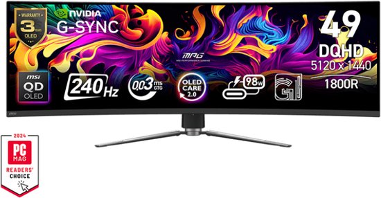 MSI MPG 491CQPX QD-OLED - QD-OLED Curved Ultrawide Gaming Monitor - 240 Hz - 0.03 ms - USB-C PD 98W