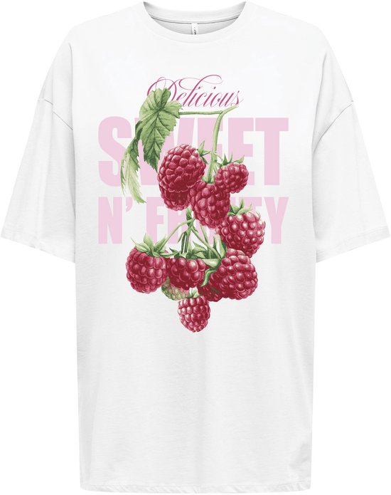 Only T-shirt Onlrosie S/s Oversize Tee Cs Jrs 15369746 Bright White/sweet N Fruity Dames Maat - XL