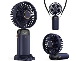 Handventilator – Draagbare Ventilator – USB-Oplaadbare – Mini Fan Oplaadbaar – 5 Snelheden – LED Display – Met Aromatherapie Functie – Ideaal voor Thuis & Reizen (Donkerblauw)
