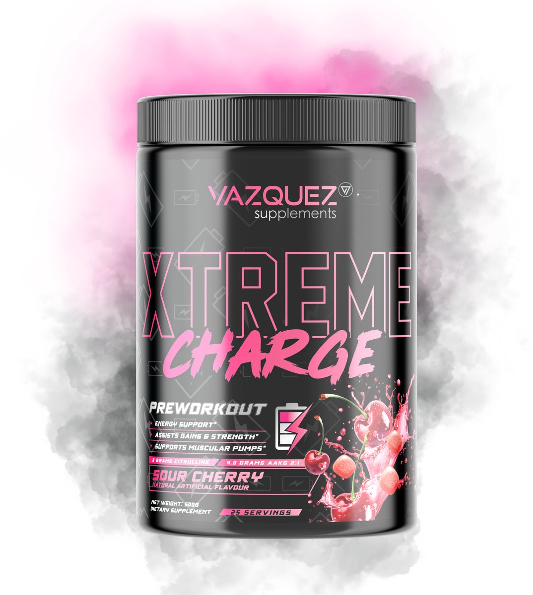 Xtreme Charge - Pre Workout - Bubblecherry - 20 gram per scoop - 400 gram - Energie - Boost - Uithoudingsvermogen - L Citrulline - Beta Alanine - Xtreme - Extreme - Pre Workout - Voor je workout - Uithoudingsvermogen