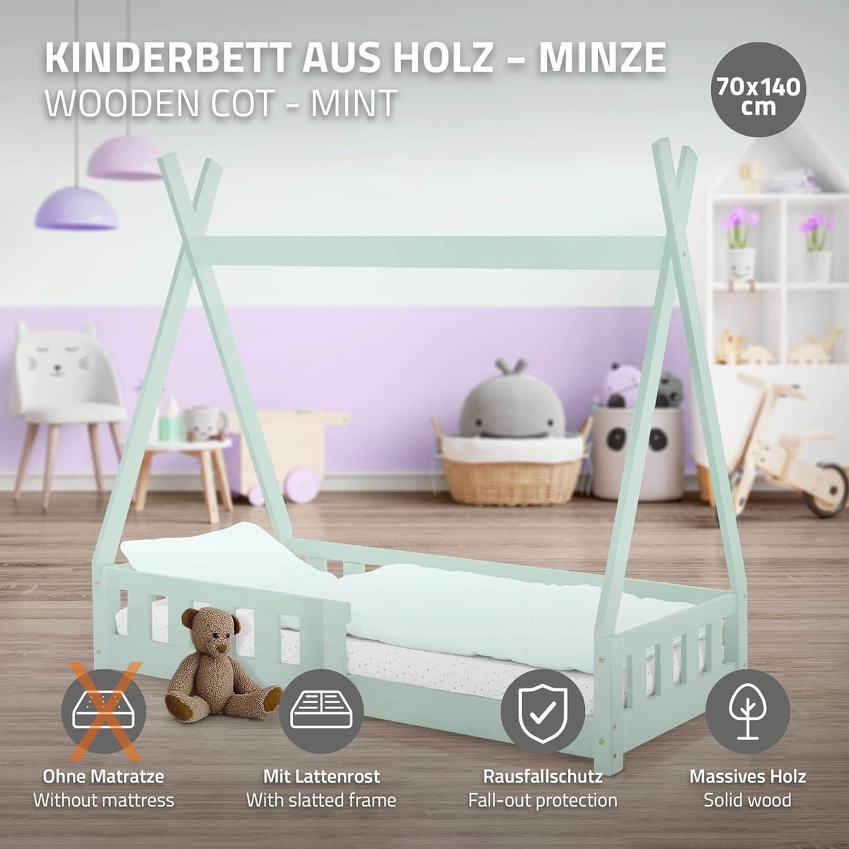 Lexium Store Lexium Grondbed - Peuterbed - Kinderbed - Bedhuisje - Huisbed - Grondbed Peuter - Laag Bed - Vloerbed Mint Groen