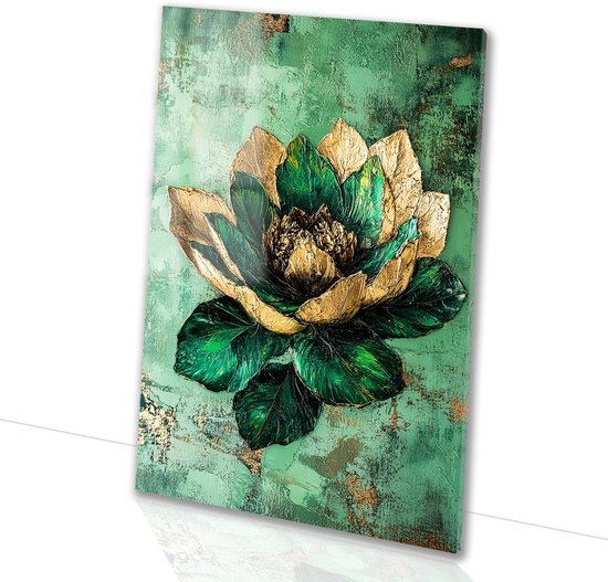 Gouden abstracte bloem schilderij - Bloem glazen schilderij - Muurdecoratie natuur - Art Deco - Plexiglas schilderij - Decoratie op glas - Glasschilderij 60x90 cm