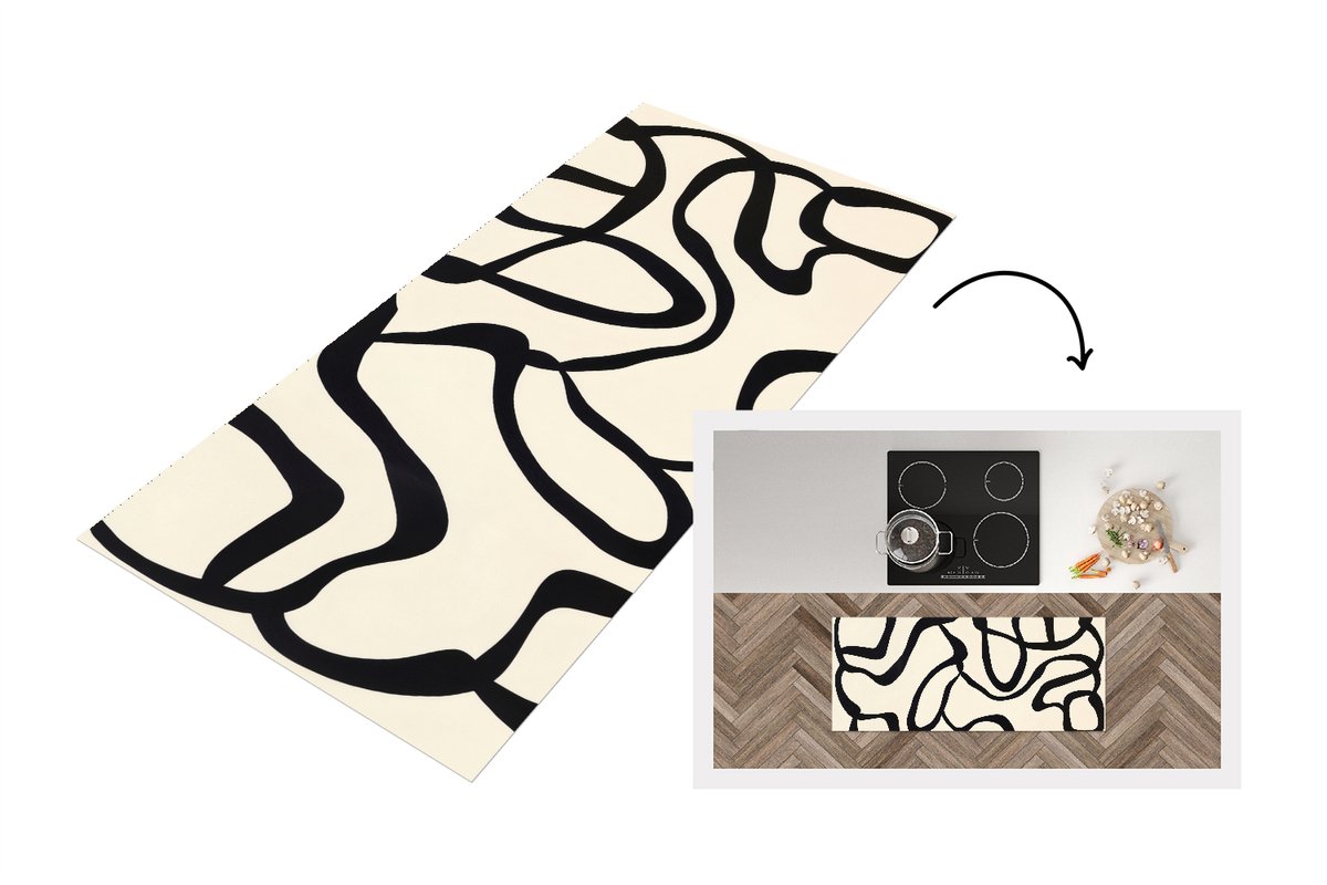 KitchenYeah Keukenloper 120x50 cm - Keukenmat vinyl Abstract - Lijnen - Modern - Beige - Keukenmatten loper - Keuken vloerkleed tapijt