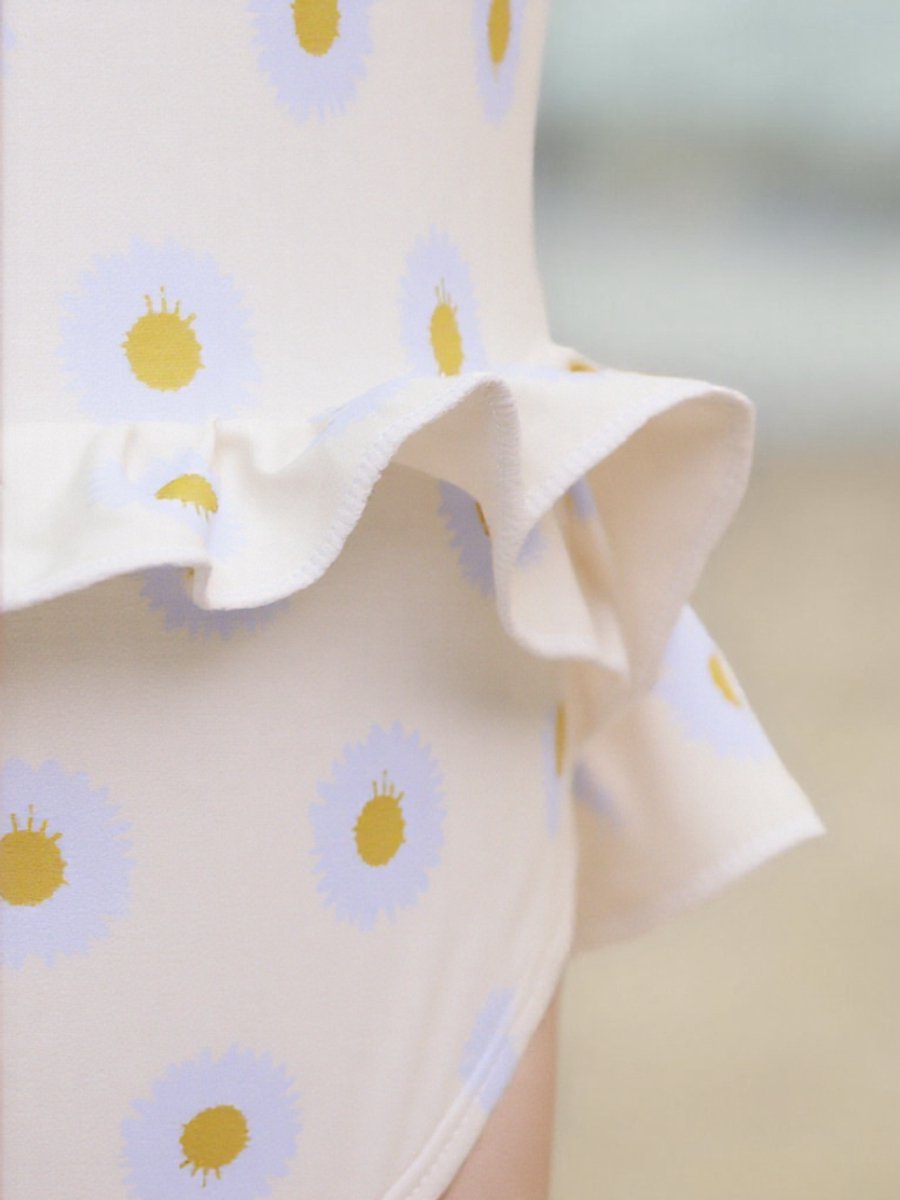 Joya Kids® Badpak Lange Mouw Gebroken Wit met Bloemen print met Ruches Meisjes | Zwempak met ruches UV Badpak Madeliefjes | Zwempak Lange Mouw UV Bescherming | Meisje Bikini Zomer | Kinderbadpak Peuter | | 2 - 3 Jaar — afbeelding 3
