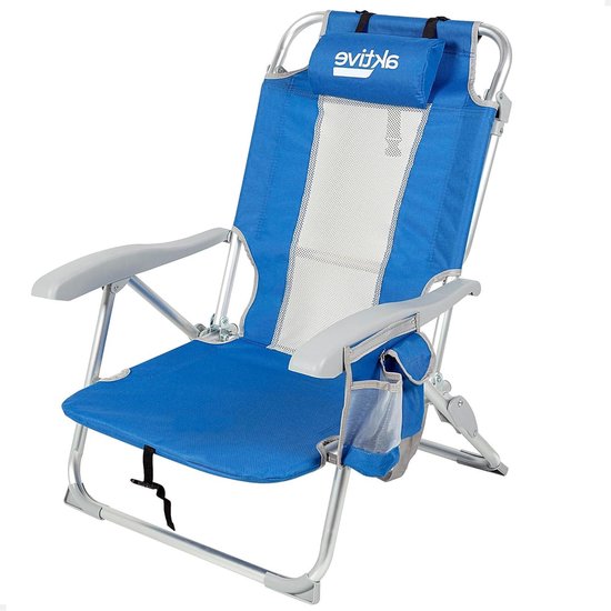 AKTIVE 62631 strandstoel, opvouwbaar, zeer robuust, met kussen, tas en tas, 47 x 63 x 99 cm, blauw