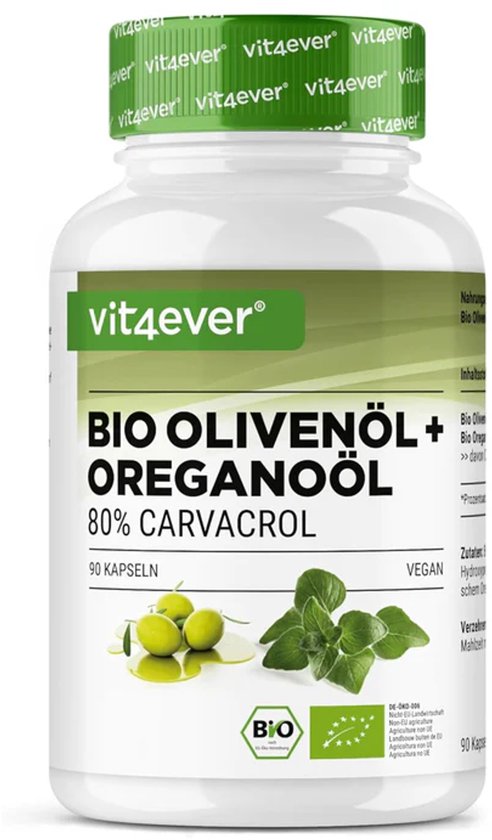 Bio Oregano-olie & Olijfolie - Voedingssupplement - 80 mg Carvacrol per Capsule - Gestandaardiseerd Extract - 100% Plantaardig - Vit4ever