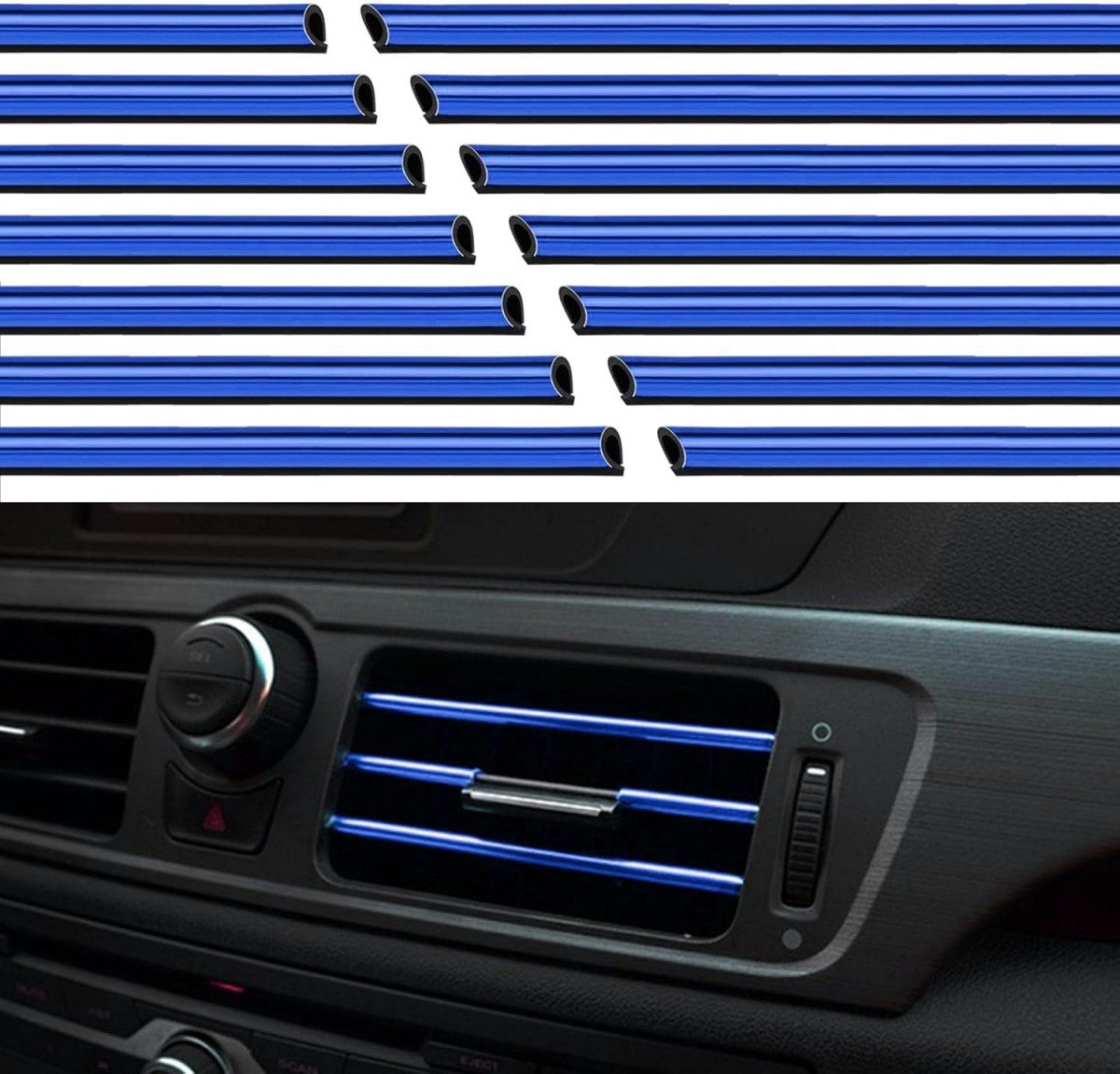Image of 20-pack decoratieve strips voor auto-airconditioners - DIY decoratieve strips voor ventilatieroosters - Buigzame accessoires voor auto-interieurs - Decoratieve strips voor de meeste ventilatieroosters (blauw)