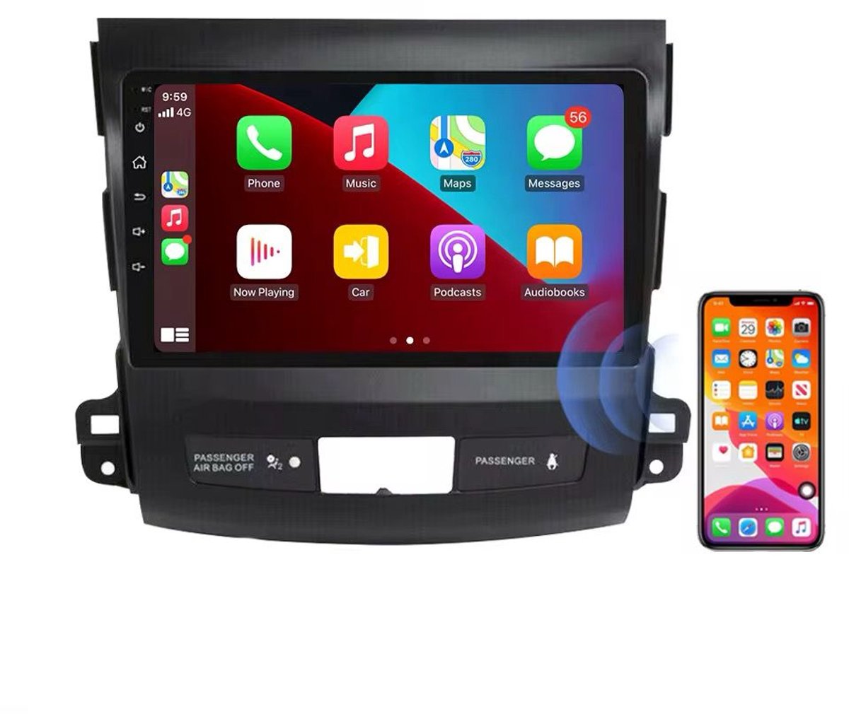 Navigatiesysteem auto met scherm - autoradio geschikt voor CarPlay en Android auto - bluetooth radio - geschikt voor Mitsubishi Outlander 2005-2011 met Rockford