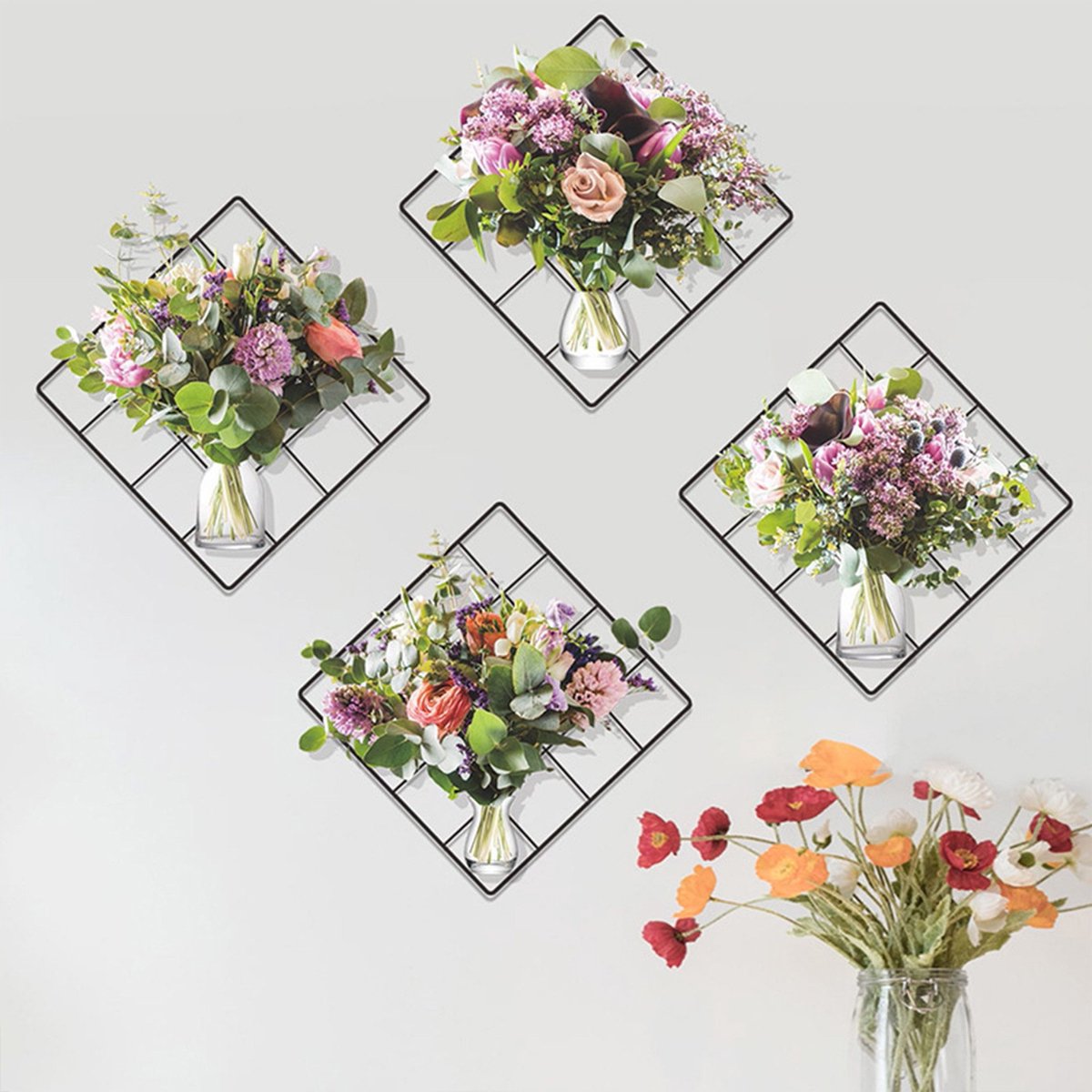 3D Bloemen Muursticker - Zelfklevende Wanddecoratie - Moderne Woondecoratie voor Woonkamer, Slaapkamer of Gang,29.3*29.3cm*4pcs