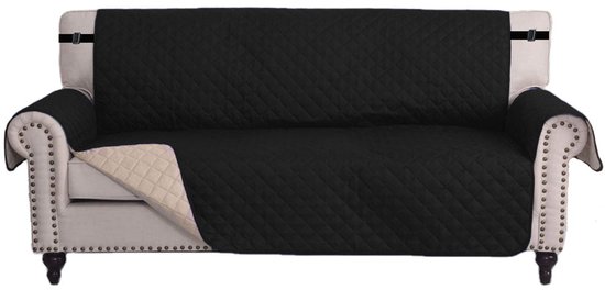Housse de canapé imperméable avec accoudoirs, universelle, imperméable, antidérapante et anti-salissures, housse de canapé épaisse et lavable, adaptée aux chats, chiens et autres animaux de compagnie, trois places, Zwart