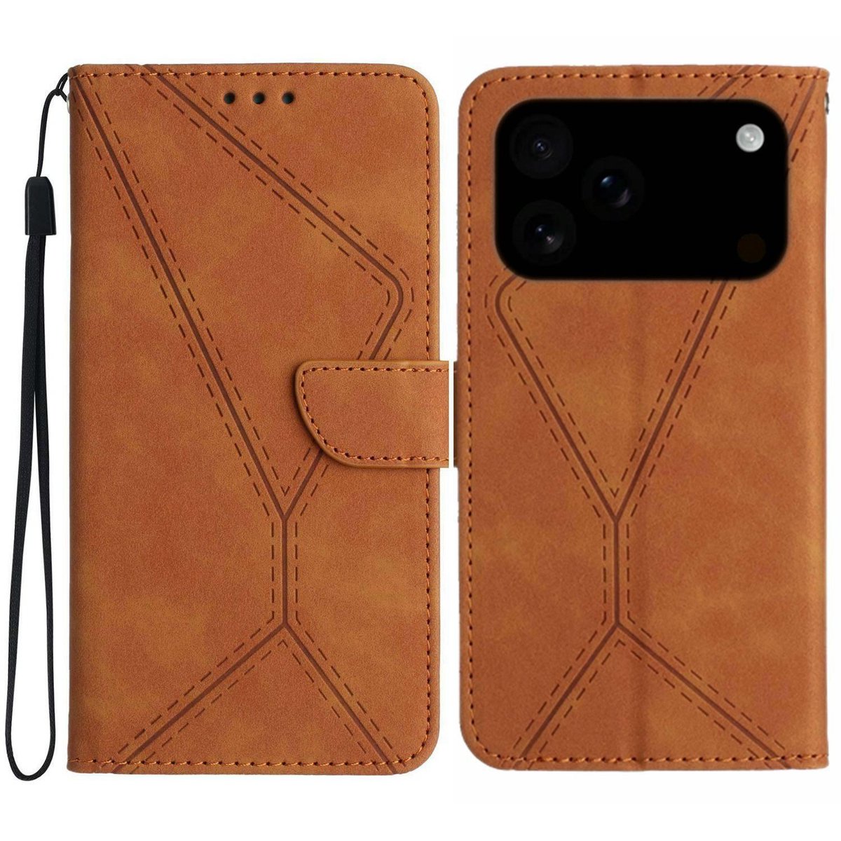 Mobigear Telefoonhoesje geschikt voor Apple iPhone 17 Pro Max Hoesje | Mobigear Stitch Bookcase Portemonnee | Pasjeshouder voor 3 Pasjes | Telefoonhoesje voor Pinpas / OV Kaart / Rijbewijs - Bruin