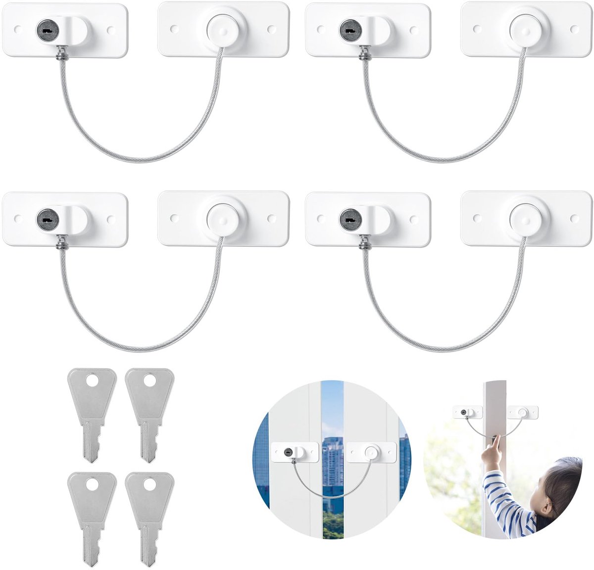 Ibenzoa® 4 Stuks Kinderbeveiliging Kast met Sleutel, Koelkastslot Zonder Boren